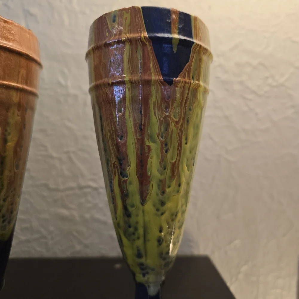 2 HANDCRAFTED Upcycled Glass Goblets HANDPAINTED Abstract Viking Drinkwear Art - Picture 14 of 17
